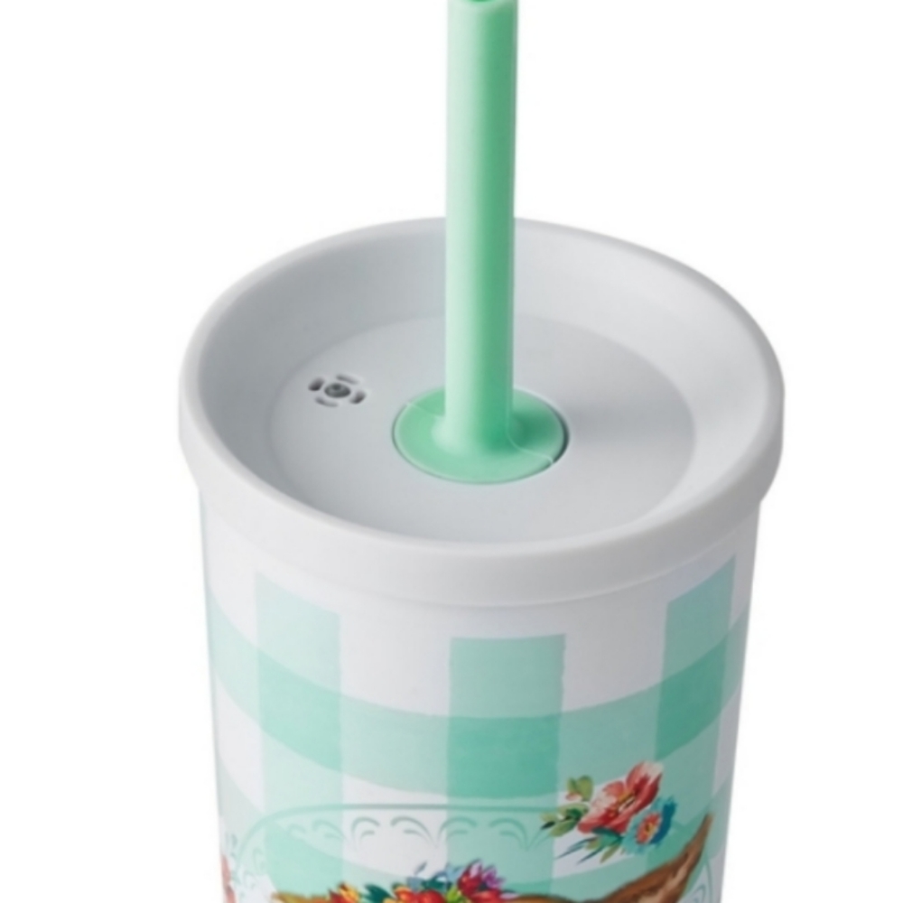 🌺 New Pioneer Woman Gingham Cow Sippy Tumbler with 2 Different Style Lids - Picture 5 of 7